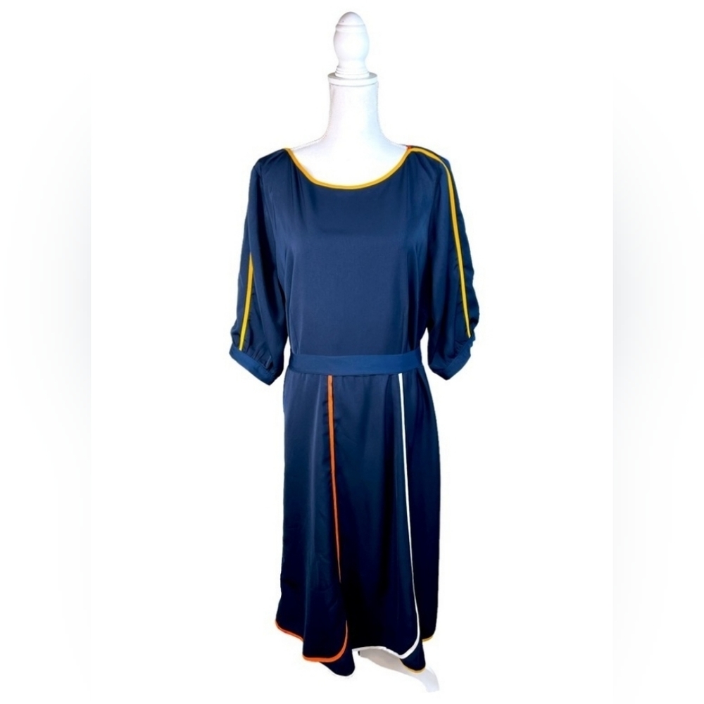 Eloquii Navy Blue Puff Sleeve Dress with Piping 16